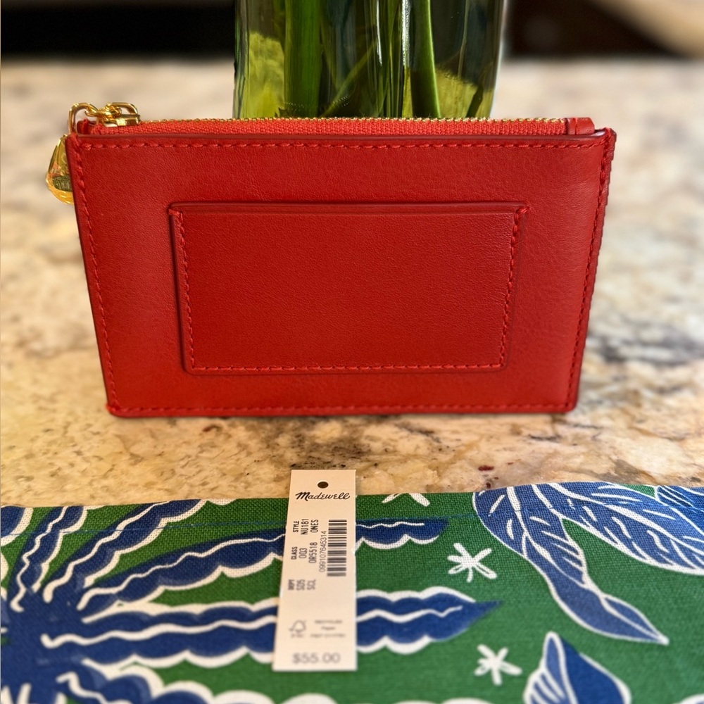 NEW Madewell The Organic Hardware Leather Zip Card Case In Southwestern Clay
